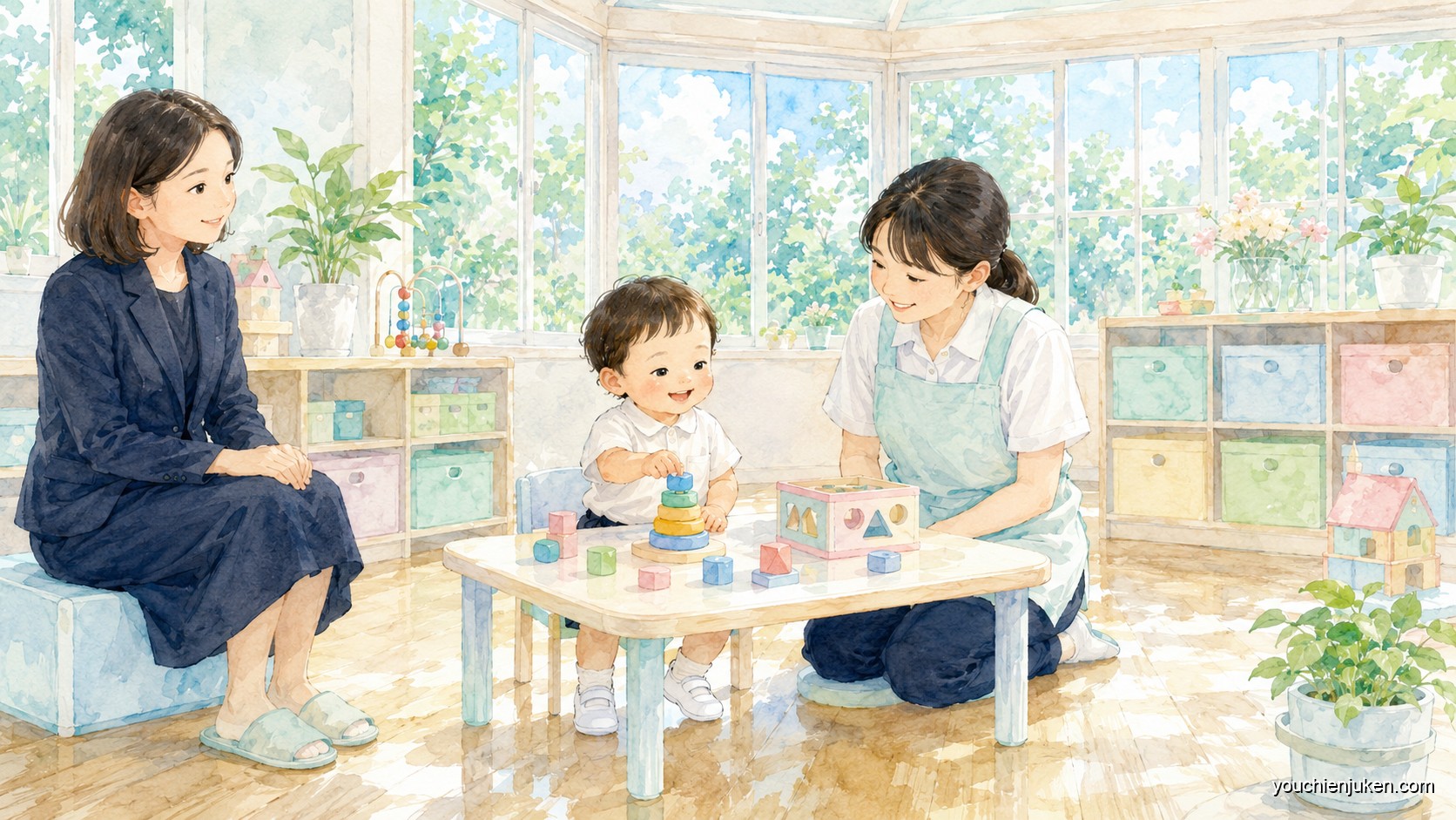 宇都宮大学共同教育学部附属幼稚園の選考をイメージした親子と先生