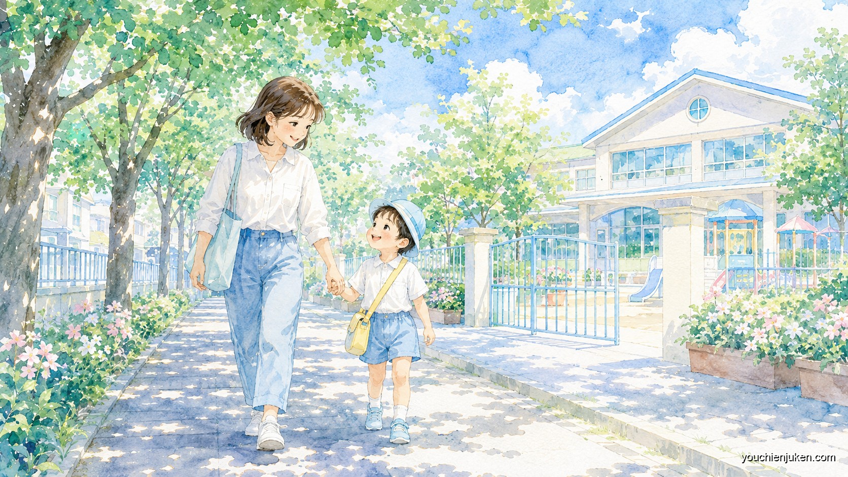 宇都宮大学共同教育学部附属幼稚園に送迎する親子