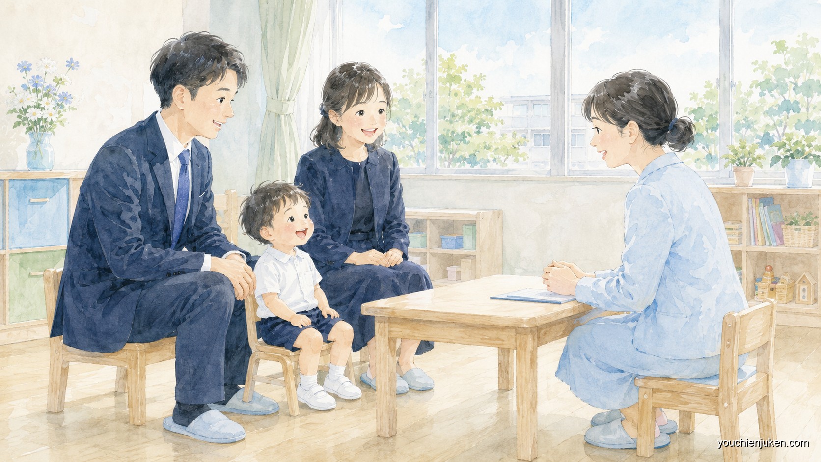 山形大学附属幼稚園の選考をイメージした親子と先生