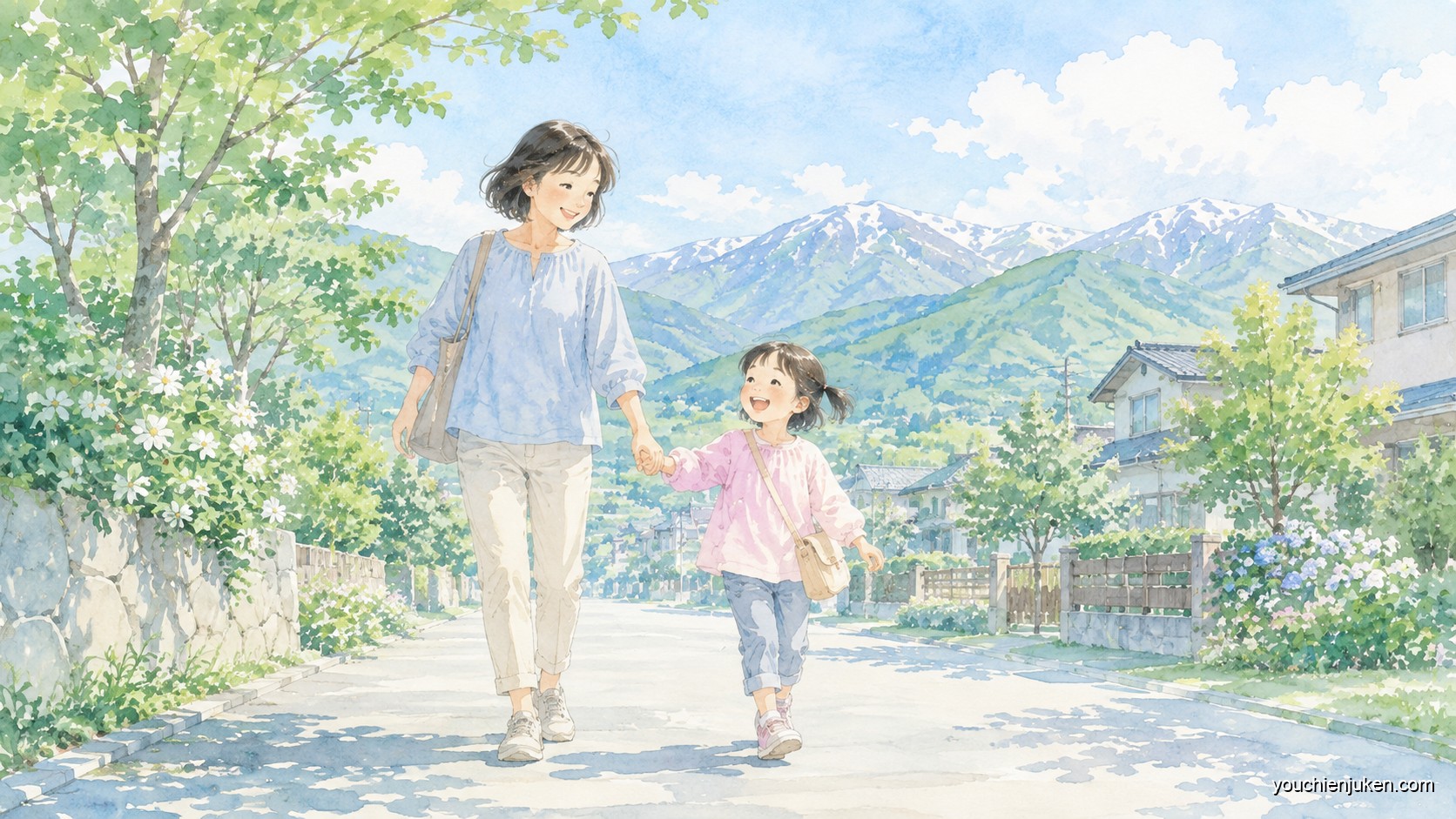 山形大学附属幼稚園へ送迎する親子