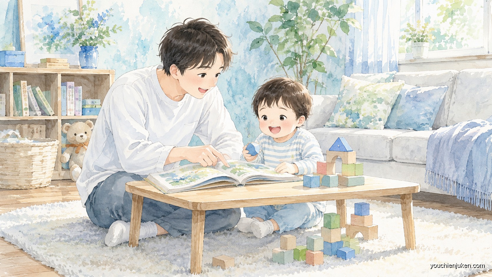 家庭で山口大学教育学部附属幼稚園の受験準備に取り組む親子