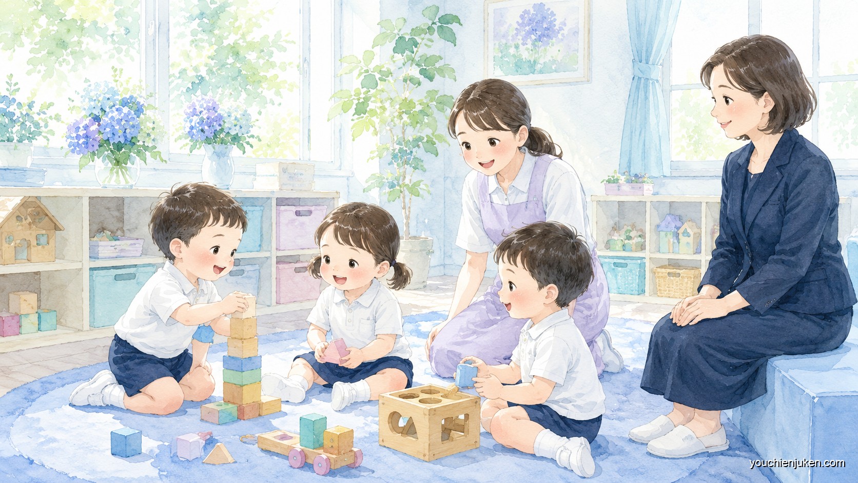 山口大学教育学部附属幼稚園の行動観察をイメージした子どもと先生